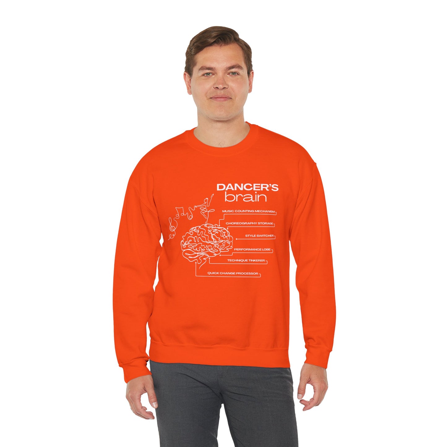 “Dancer’s Brain” Funny Dance Anatomy Sweatshirt – Unisex Heavy Blend Crewneck with Optional Name or Studio Personalization