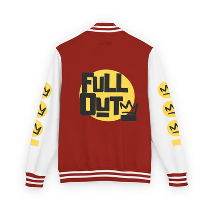 Full Out Premium Collection Letterman Jacket – Unisex Heavyweight Varsity Jacket with "Full Out" Back Graphic and "Crew" Front Design