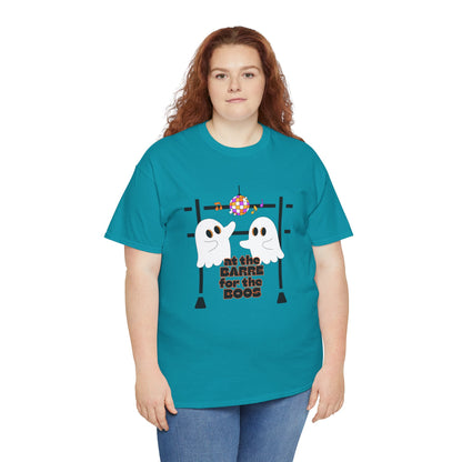 “At the Barre for the Boos” Dance Halloween T-Shirt with Cute Ghost Ballet Graphics - Unisex Heavy Cotton Tee
