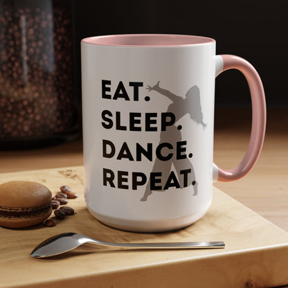 "Eat Sleep Dance Repeat" Accent Coffee Mug – Gray Dancer Graphic Ceramic Mug for Dance Lovers