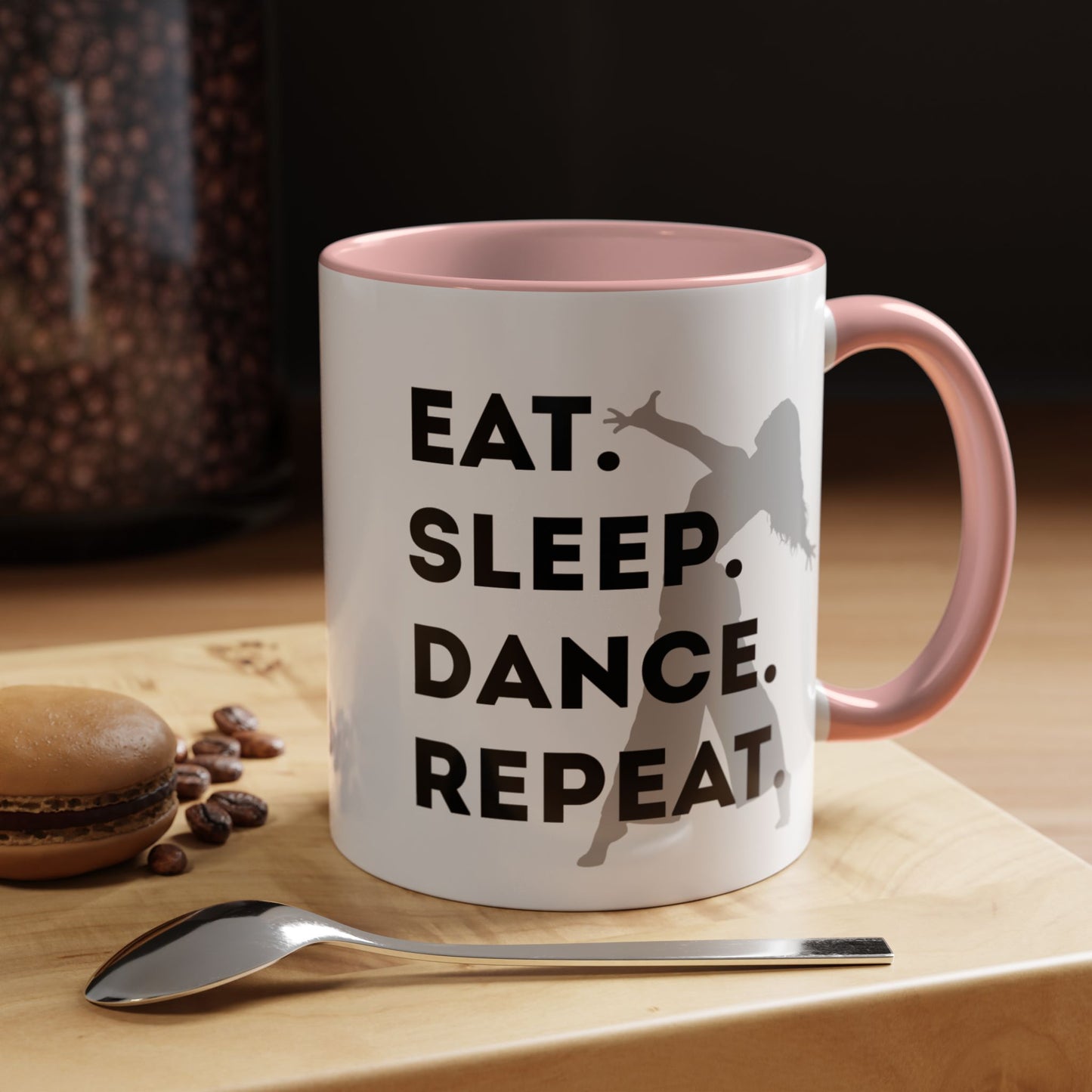 "Eat Sleep Dance Repeat" Accent Coffee Mug – Gray Dancer Graphic Ceramic Mug for Dance Lovers