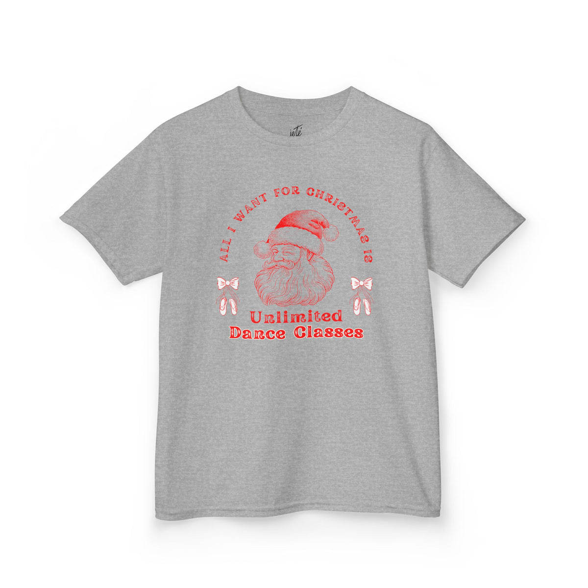 “All I Want for Christmas Is Unlimited Dance Classes” YOUTH TEE Short Sleeve with Vintage Santa – Festive Holiday Dance Tee for Dancers & Studios