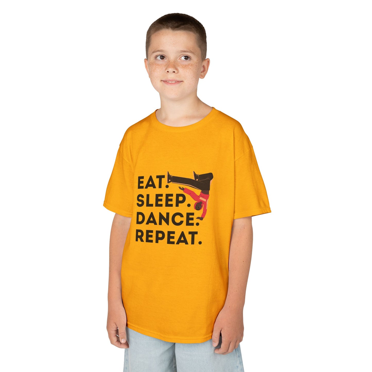 "Eat Sleep Dance Repeat" Youth Short Sleeve Tee – Bold B-Boy Graphic Hip-Hop Dance Shirt for Kids and Young Performers