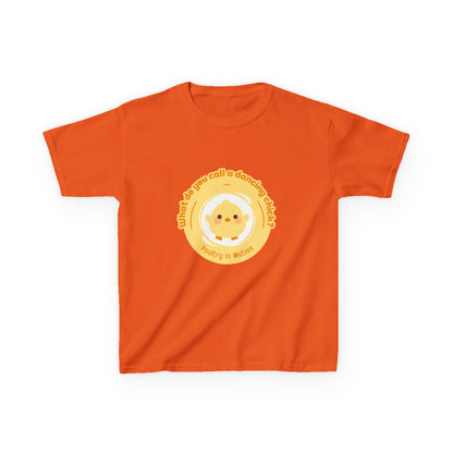 “What do you call a dancing chick? Poultry in Motion” Funny Chick Dance Tee for Kids – Cute Chicken Graphic - Youth Dance Pun T-Shirt