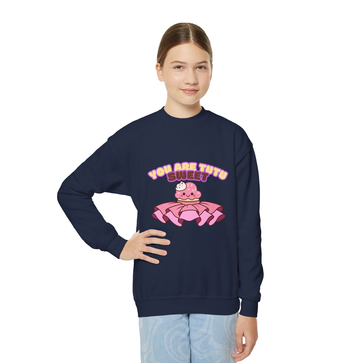 "You Are Tutu Sweet" Youth Crewneck Dance Sweatshirt – Kawaii Cupcake Graphic | Cute Ballet Themed Kids Pullover