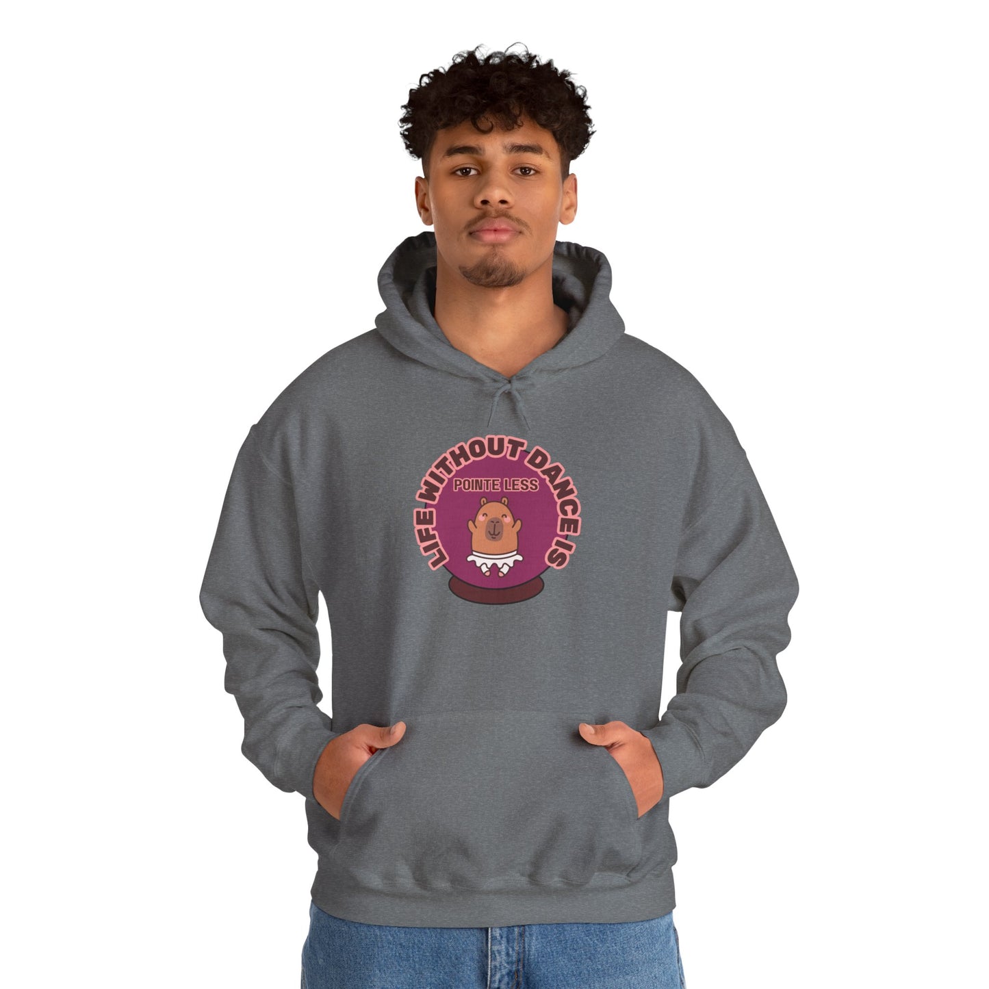 “Life Without Dance is Pointeless" Unisex Heavy Blend Hooded Sweatshirt – Cute Capybara Graphic Hoodie for Adults and Teens
