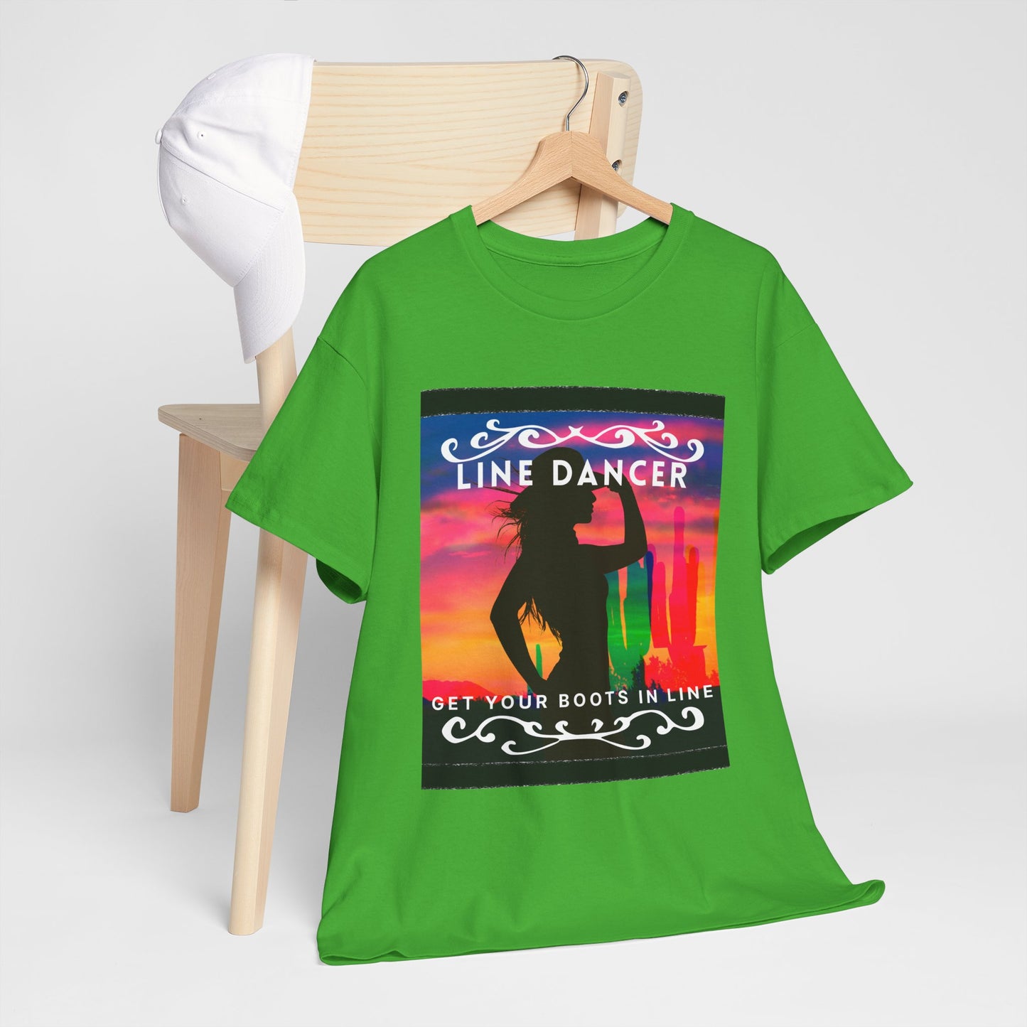 "Line Dancer" Unisex Heavy Cotton T-Shirt – Western Country Dance Graphic Tee – 'Get Your Boots in Line' Cowboy-Inspired Shirt