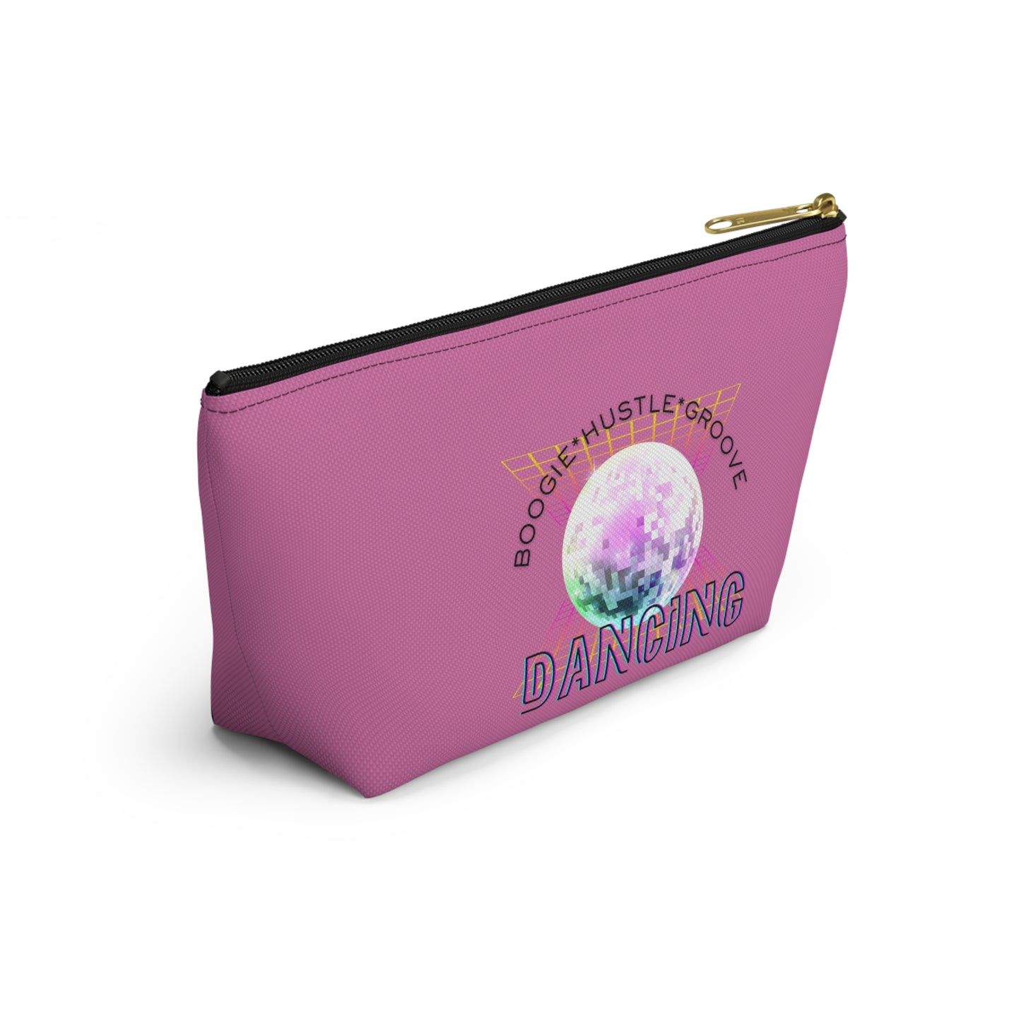 "Boogie, Hustle, Groove - Dancing" Retro Dance-Inspired Makeup Bag | Funky Bold Accessory Pouch for Dancers