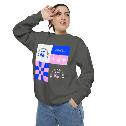 "Dancer – All in Your Attitude" Unisex Lightweight Crewneck Sweatshirt – Retro-Inspired Dance Graphic Pullover for Confident Movers & Performers