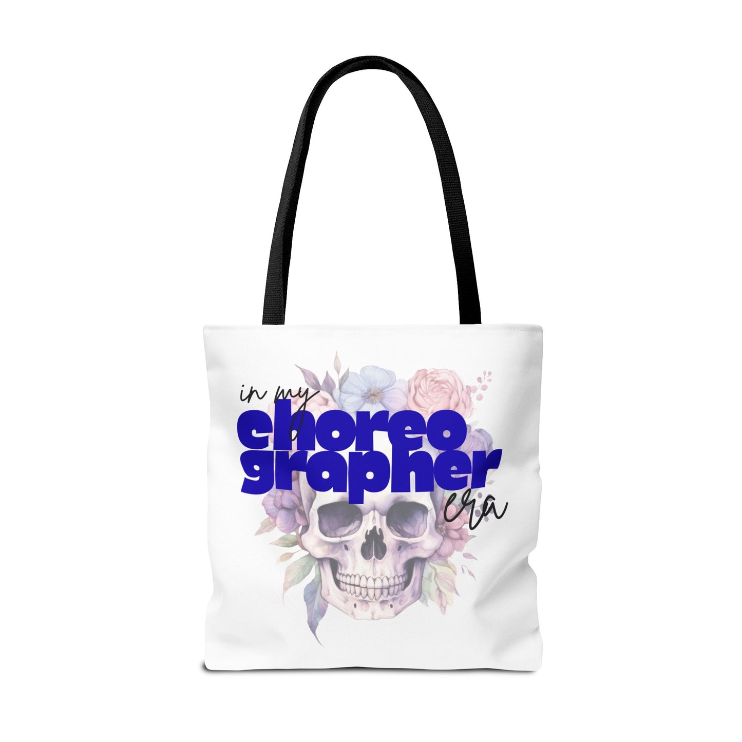 In My Choreographer Era Tote Bag with Colored Handles – Pastel Floral Skull Dance-Inspired Carryall