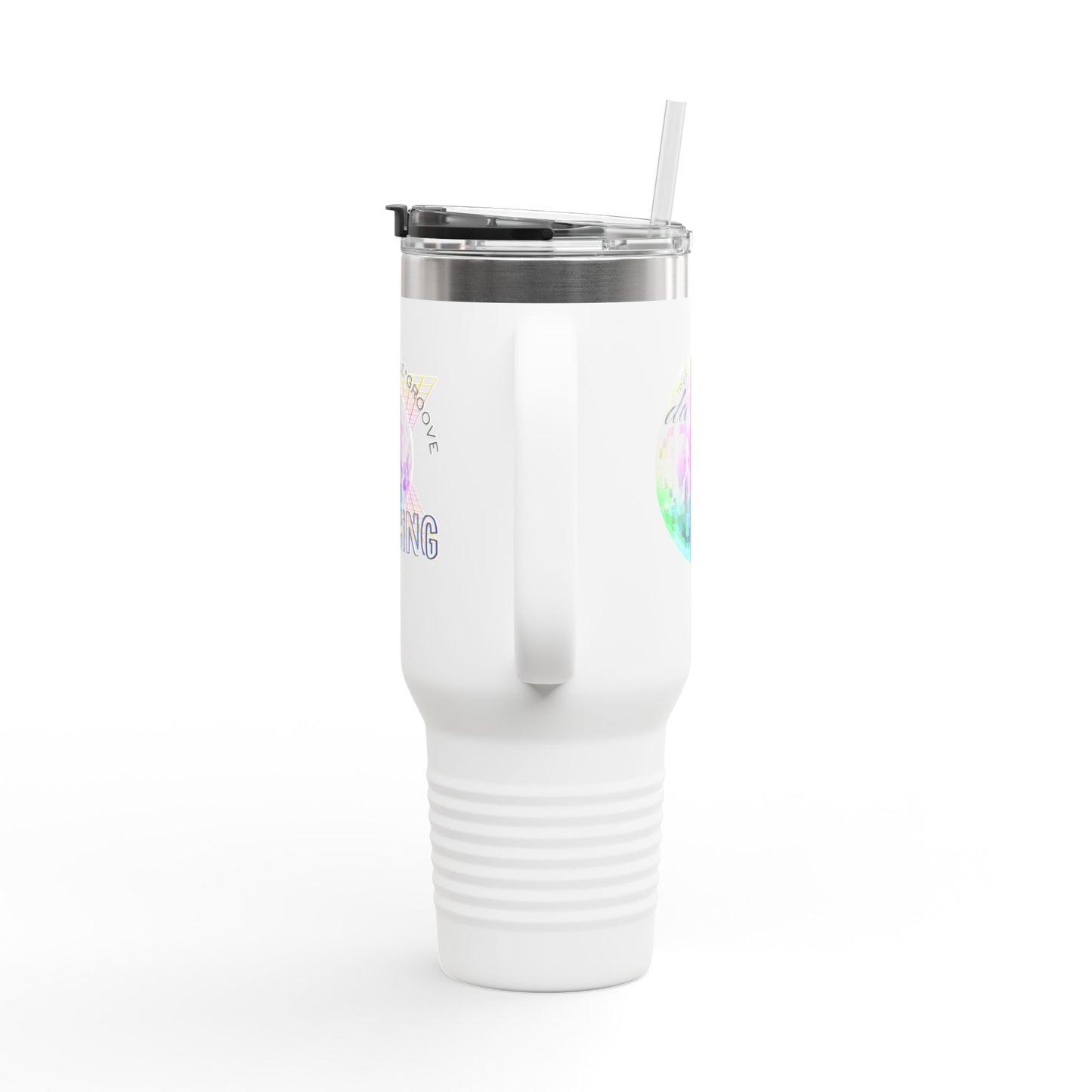 "Boogie, Hustle, Groove - Dancing" 40oz Insulated Travel Mug – Disco Dance Theme Stainless Steel Tumbler with Lid & Straw | Jeté Dance Shop