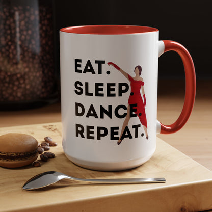 "Eat Sleep Dance Repeat" Accent Coffee Mug – Bold Dancer Graphic Ceramic Mug for Dance Lovers