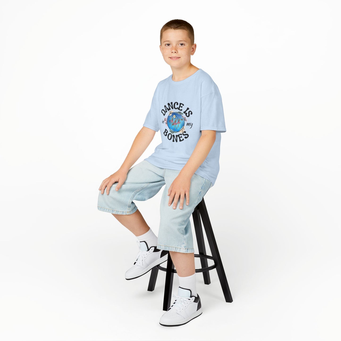 "Dance Is in My Bones” Halloween Dance T-Shirt with Dancing Skeletons Graphic - Kids Heavy Cotton™ Tee