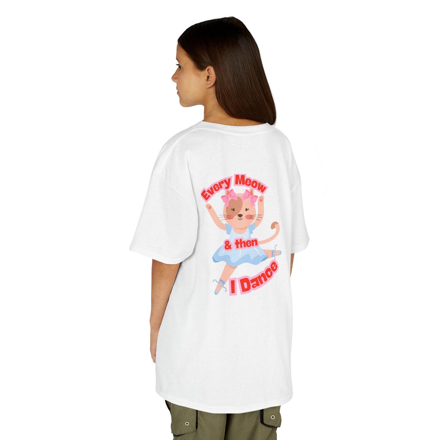 "Every Meow & Then I Dance" – Youth Short Sleeve Tee with Cute Dancing Cat Graphic | Kids’ Dance & Cat Lover T-Shirt