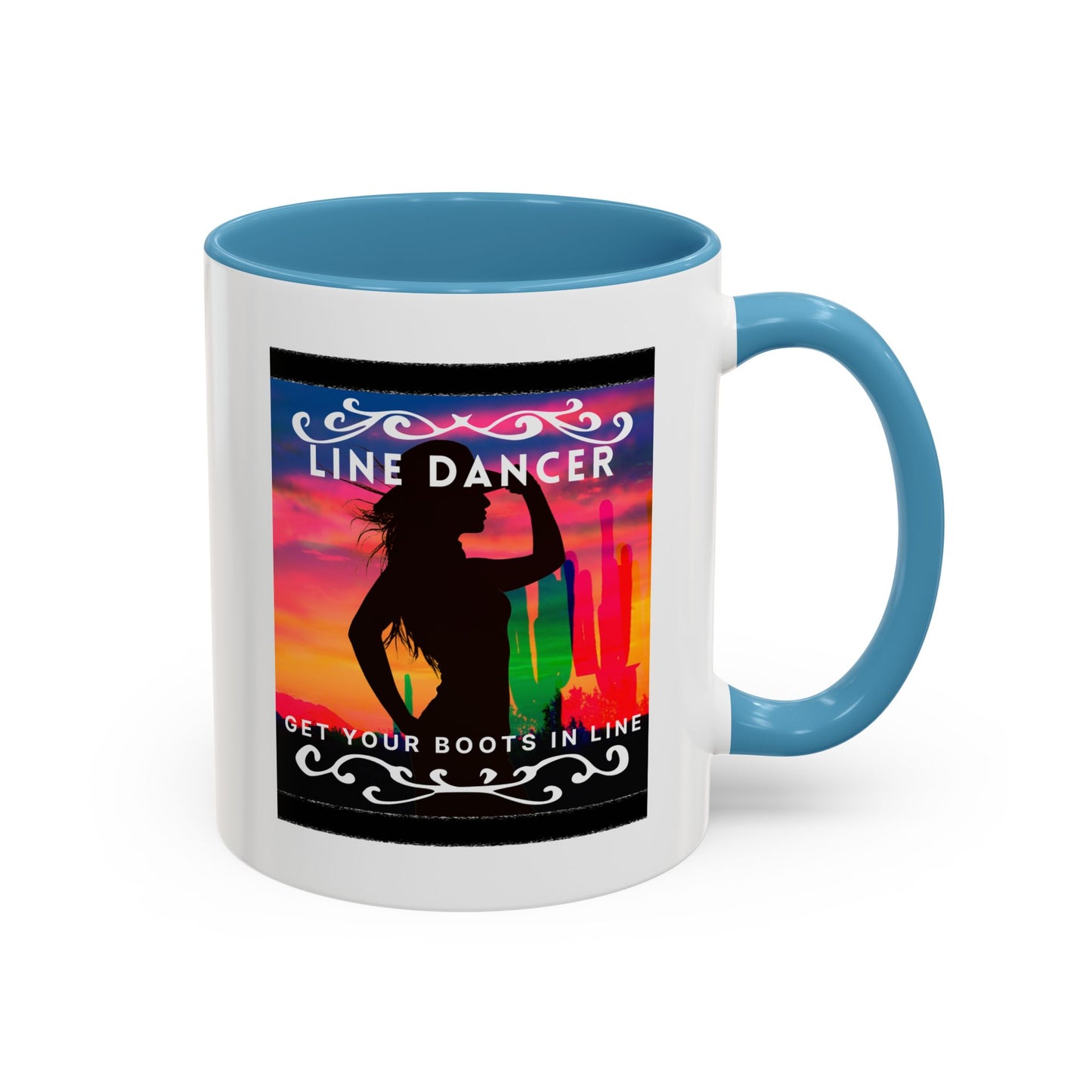 "Line Dancer" Accent Coffee Mug – Cute Cowgirl Graphic Ceramic Mug for Country Dance Lovers