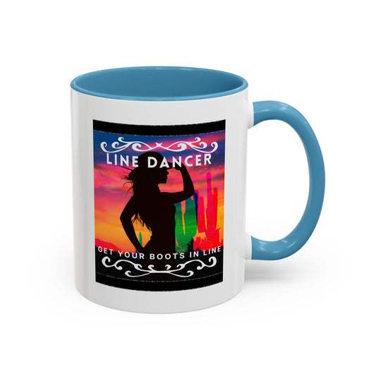 "Line Dancer" Accent Coffee Mug – Cute Cowgirl Graphic Ceramic Mug for Country Dance Lovers