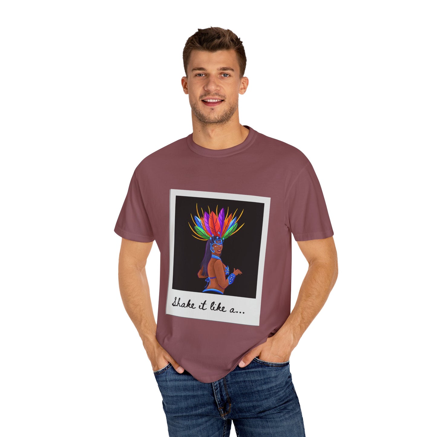 "Shake It Like a Samba Star" Unisex Garment-Dyed Dance T-Shirt – Bold Carnival-Inspired Graphic Tee for Dancers