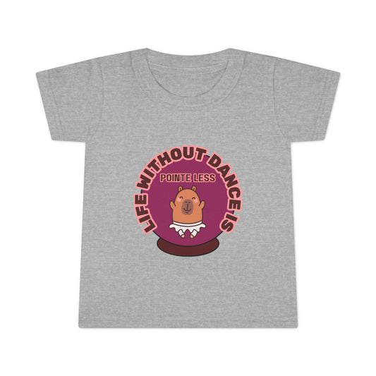 "Life Without Dance Is Pointeless" Toddler Dance T-Shirt – Cute Dancing Capybara Graphic Short Sleeve Tee for Kids