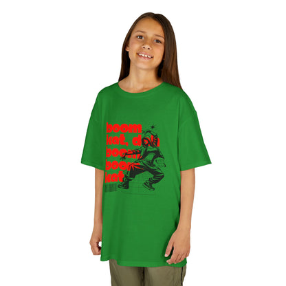 “Boom Kat Youth Short Sleeve Dance T-Shirt – Bold Streetwear-Inspired Graphic Tee for Kids