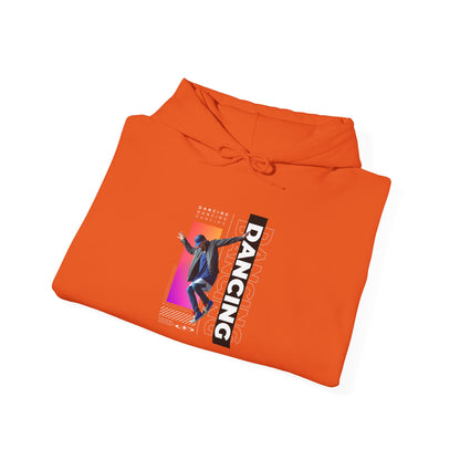 “Dancing” Text with Streetwear-Style Male Dancer Graphic – Unisex Heavy Blend™ Hooded Sweatshirt – Cozy Dance Hoodie for Performers & Dance Enthusiasts