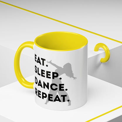 "Eat Sleep Dance Repeat" Accent Coffee Mug – Gray Dancer Graphic Ceramic Mug for Dance Lovers