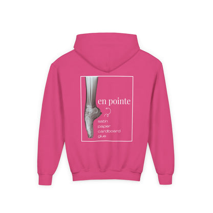 “I Dance En Pointe” Youth Pullover Hoodie with X-Ray Ballet Foot Graphic – Personalized Dance Hoodie for Kids, Custom Name or Studio Option