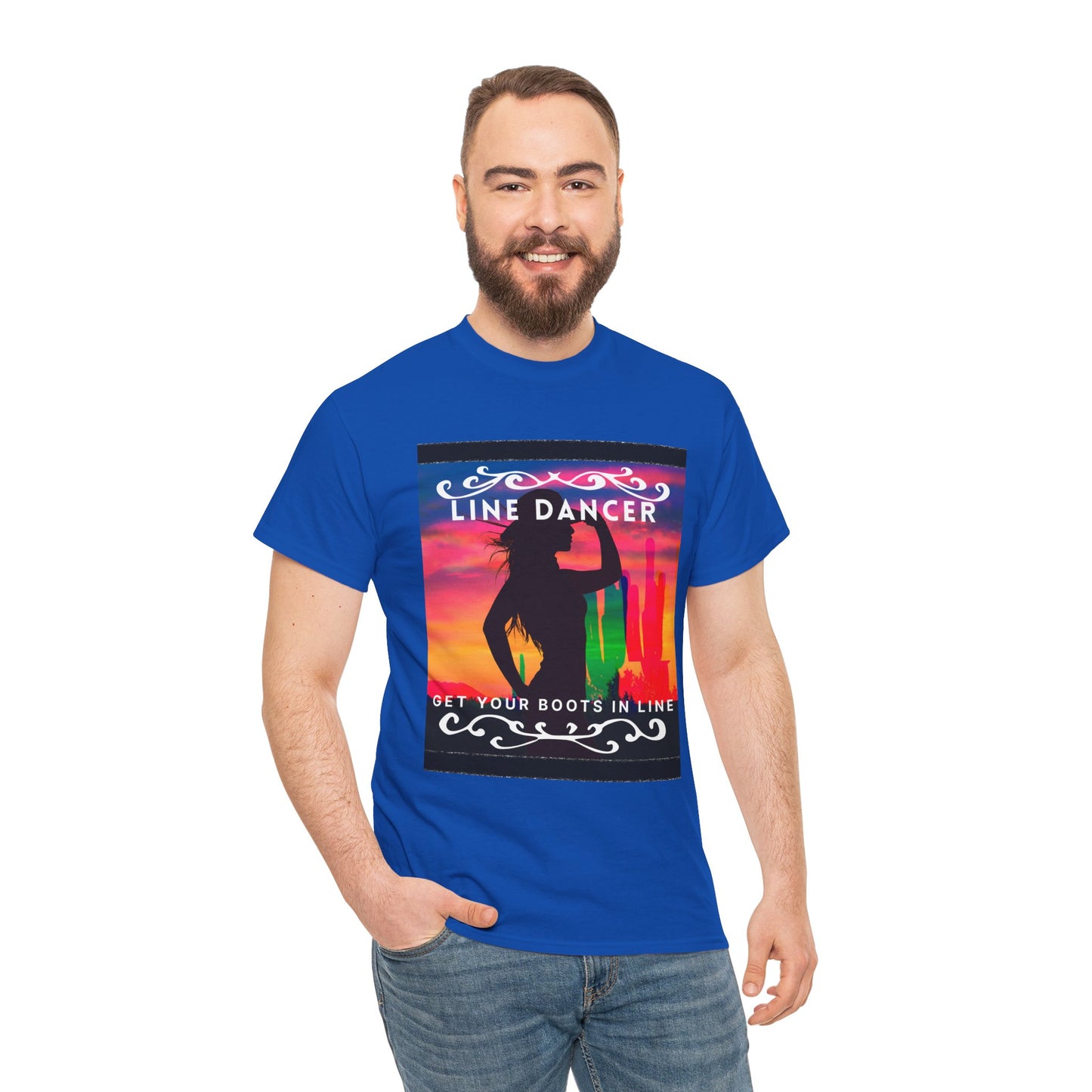 "Line Dancer" Unisex Heavy Cotton T-Shirt – Western Country Dance Graphic Tee – 'Get Your Boots in Line' Cowboy-Inspired Shirt
