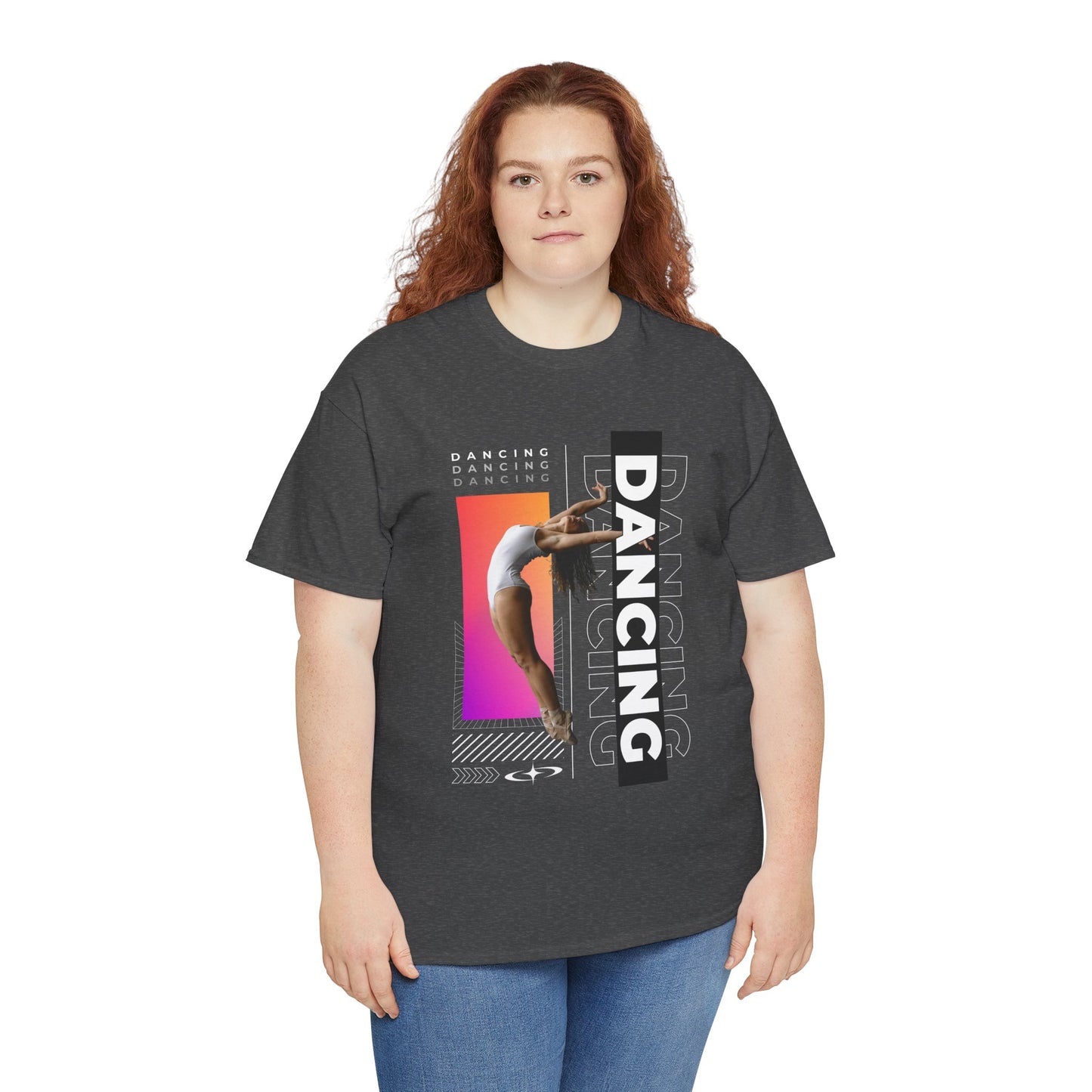 “Dancing” Streetwear-Inspired Female Dancer Unisex Heavy Cotton Tee – Urban Dance Graphic T-Shirt for Performers and Dance Lovers