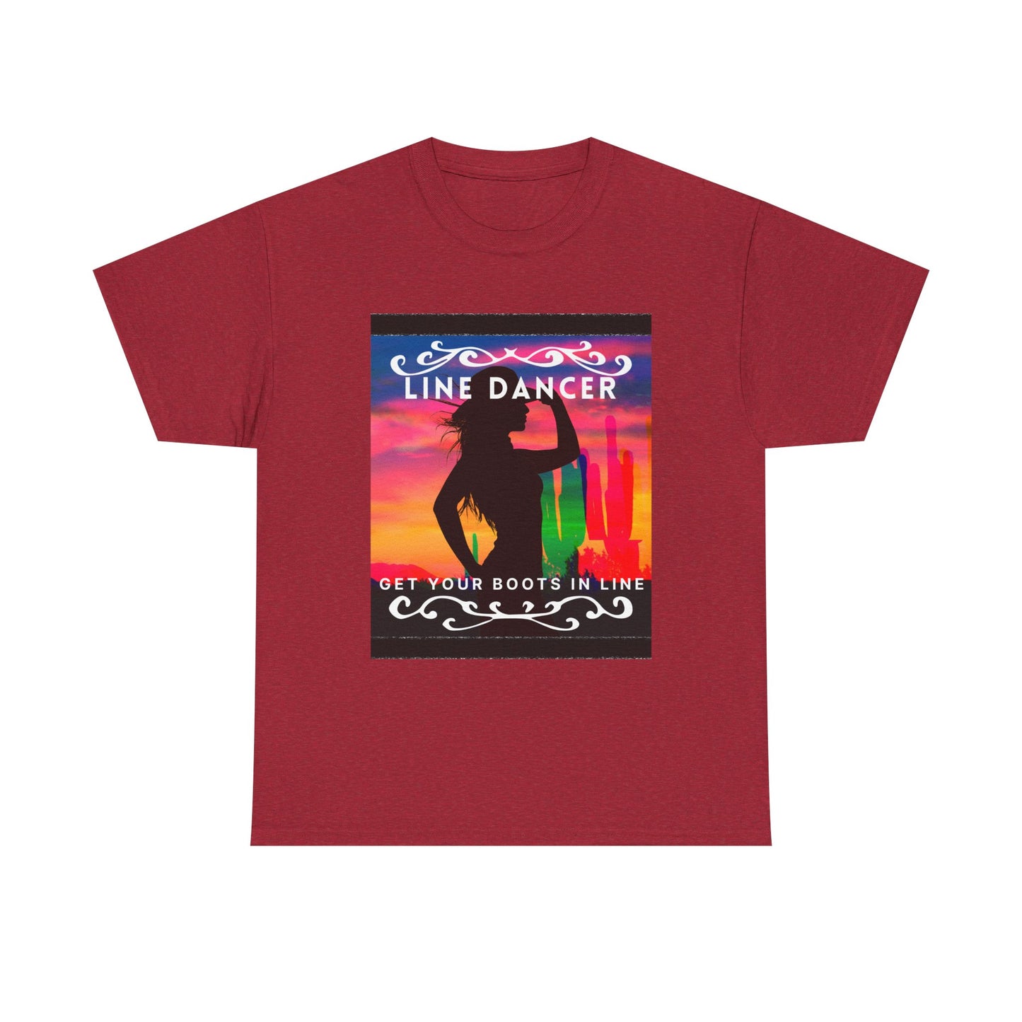 "Line Dancer" Unisex Heavy Cotton T-Shirt – Western Country Dance Graphic Tee – 'Get Your Boots in Line' Cowboy-Inspired Shirt