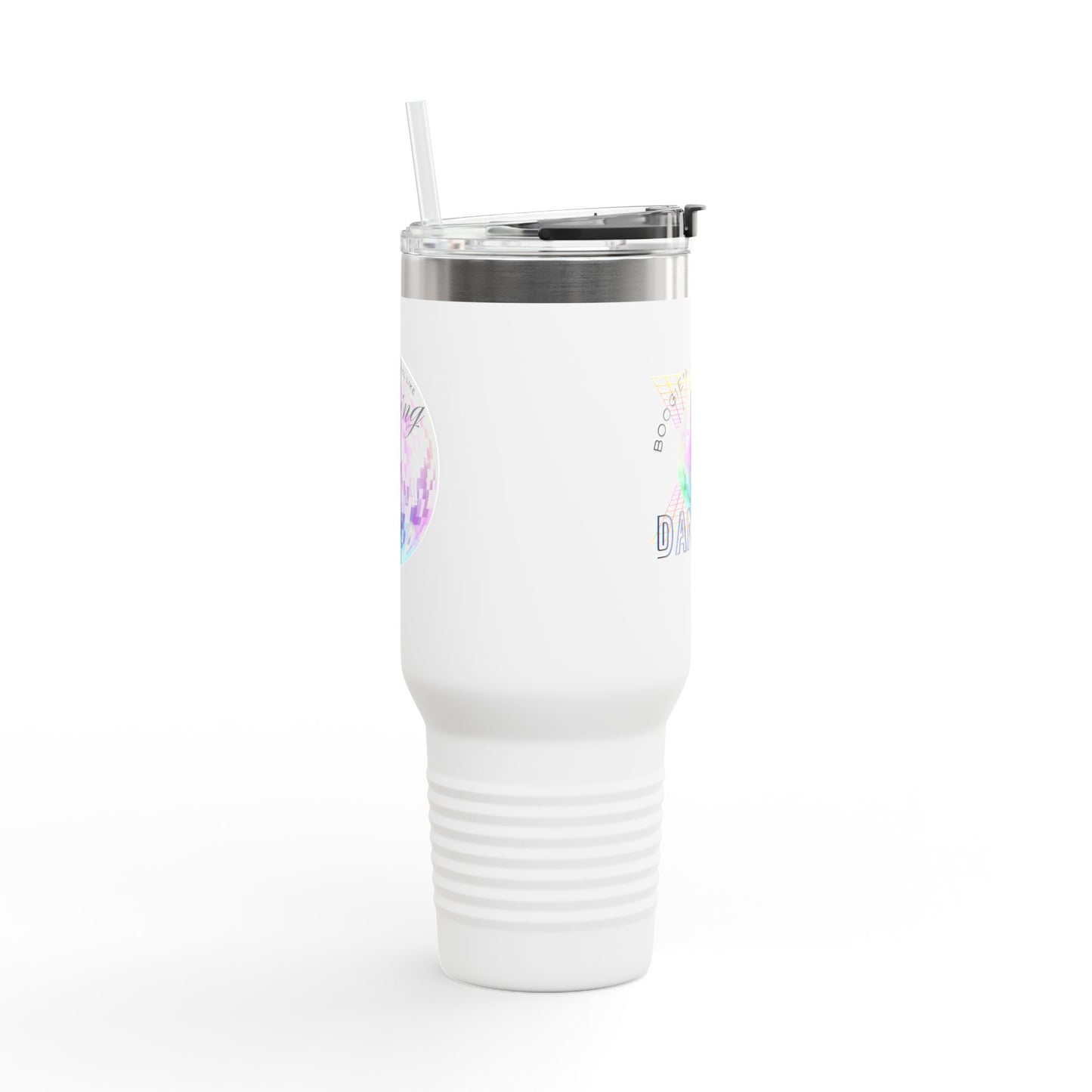 "Boogie, Hustle, Groove - Dancing" 40oz Insulated Travel Mug – Disco Dance Theme Stainless Steel Tumbler with Lid & Straw | Jeté Dance Shop
