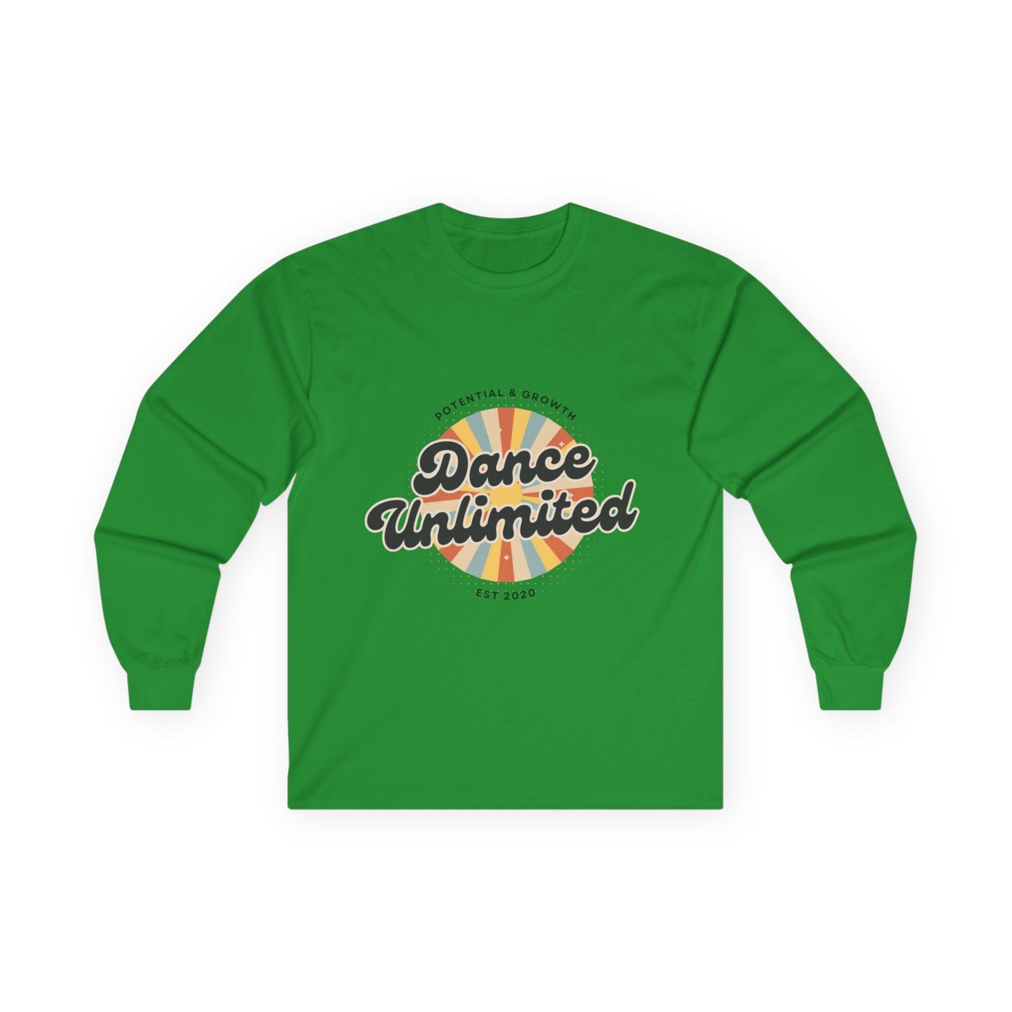 “Dance Unlimited – Potential & Growth" Unisex Long Sleeve Tee – Retro Dance Graphic Shirt for Motivated Dancers & Studio Apparel