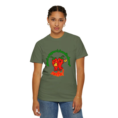 "What's a Pepper's Favorite Dance? Salsa!" Dance Pun Unisex Garment-Dyed T-Shirt – Funny Dance Joke Tee with Cute Pepper Graphic – Dance Humor Shirt for Food & Pun Lovers