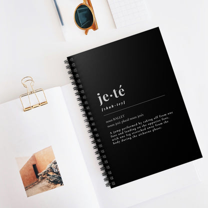 Jeté Definition Spiral Notebook – Ballet Term Dance Notebook with Elegant Typography Design, Personalized with Name or Studio Option