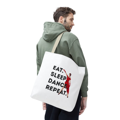"Eat Sleep Dance Repeat" Canvas Tote Bag – Bold Dancer Graphic Dance Bag for Studio, School & Everyday Use