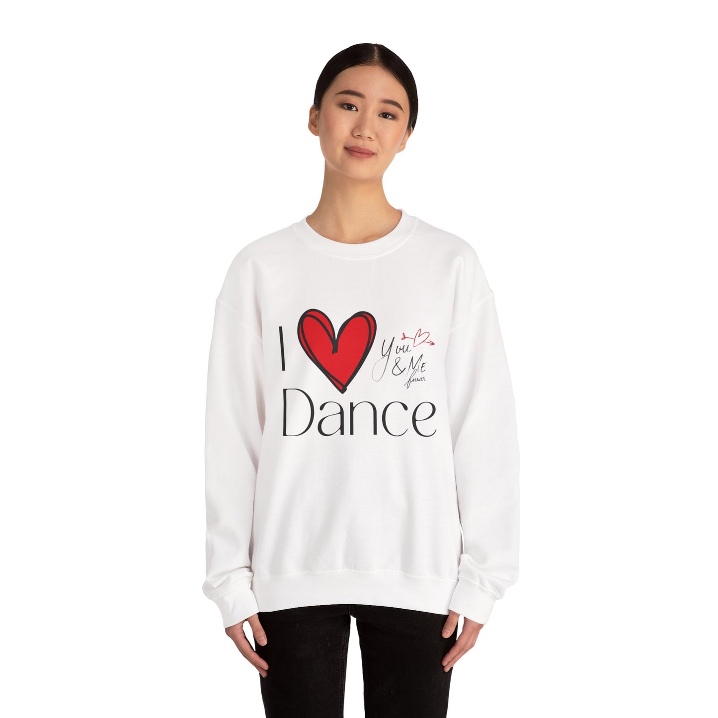 "I Love Dance" Unisex Crewneck Sweatshirt – Hand-Drawn Heart & Note Graphic Dance Lover Pullover