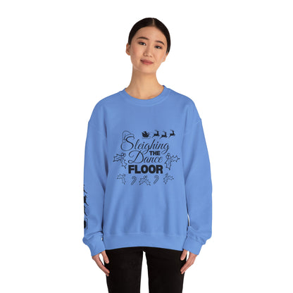 “Sleighing the Dance Floor” ADULT SWEATSHIRT Unisex Heavy Blend Crewneck – Festive Christmas Dance Sweatshirt with Santa’s Sleigh & Reindeer Arm Design, Perfect for Dancers & Studios