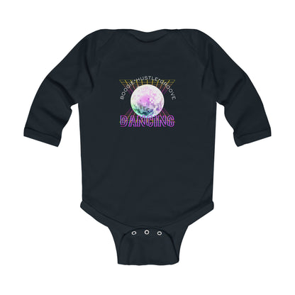"Boogie, Hustle, Groove - Dancing" Infant Long Sleeve Bodysuit | Retro Dance Baby Onesie for Future Dancers