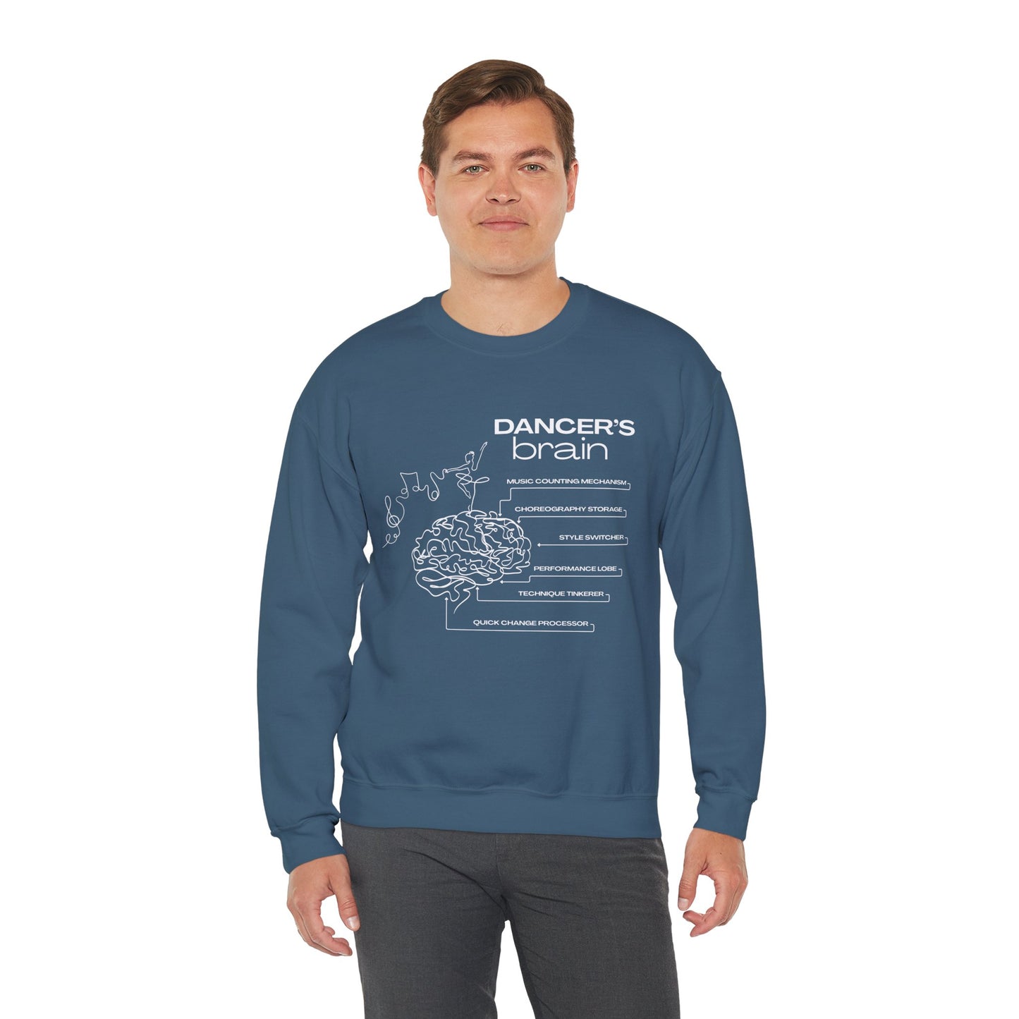“Dancer’s Brain” Funny Dance Anatomy Sweatshirt – Unisex Heavy Blend Crewneck with Optional Name or Studio Personalization