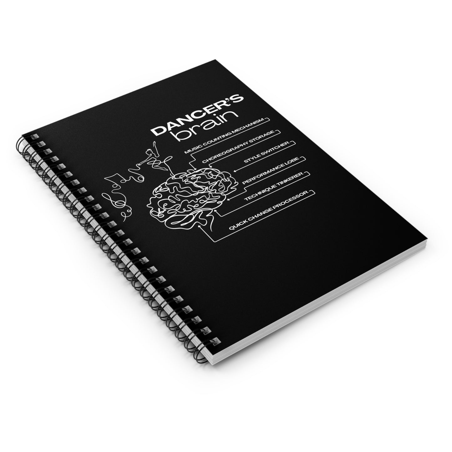 “Dancer’s Brain” Spiral Notebook with Funny Dance Mind Graphic – Cute Ballet & Dance Notebook Personalized with Name or Studio Option