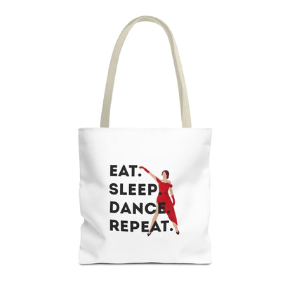 "Eat Sleep Dance Repeat" Canvas Tote Bag – Bold Dancer Graphic Dance Bag for Studio, School & Everyday Use
