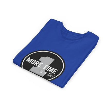 “One More Time is a Lie” Bold Emblem Dancer Graphic T-Shirt for Kids – Funny Dance Rehearsal Shirt - Youth Dance Tee