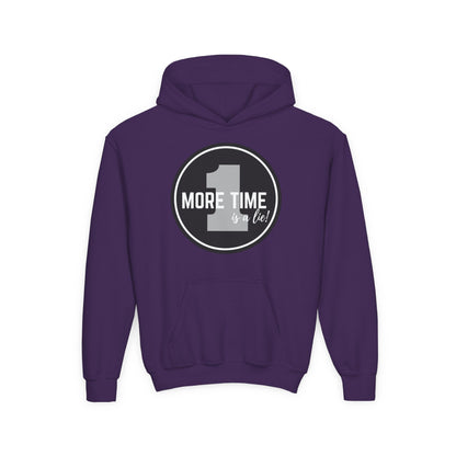 "One More Time Is a Lie" Youth Hooded Sweatshirt – Bold Dance Emblem Graphic Hoodie for Kids and Teens