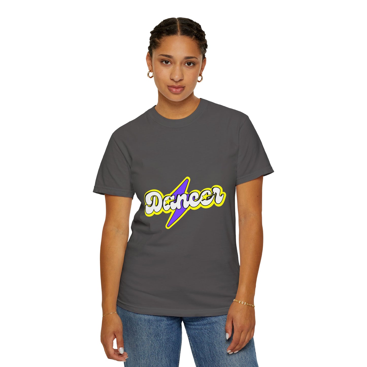"Dancer" Unisex Garment-Dyed T-Shirt – Superhero-Style Bold Graphic Tee – Dance Power Shirt for Performers & Movers