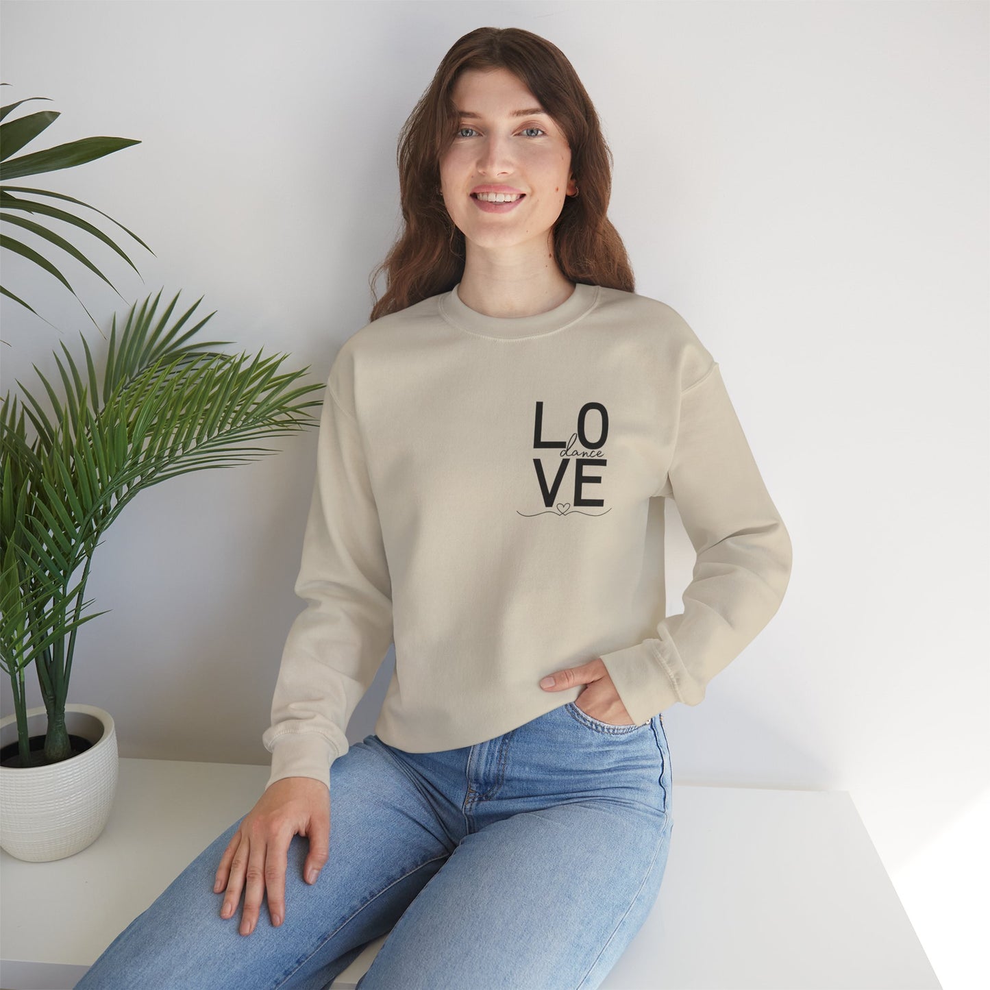 "LOVE Dance" Unisex Crewneck Sweatshirt – Script Letter Graphic Dance Lover Pullover