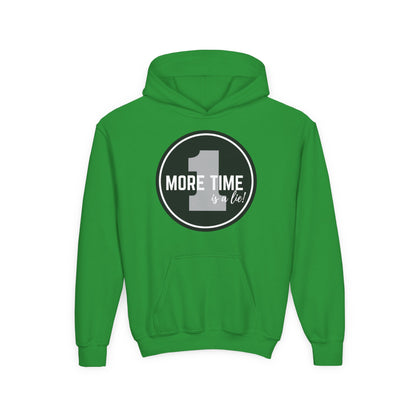 "One More Time Is a Lie" Youth Hooded Sweatshirt – Bold Dance Emblem Graphic Hoodie for Kids and Teens