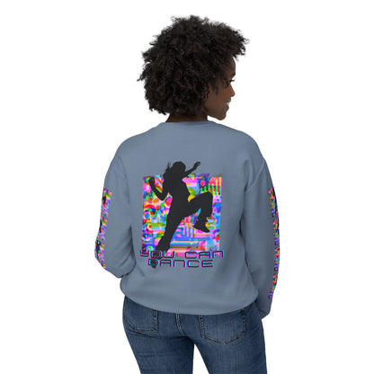 Levels Premium Collection Dance Crewneck Sweatshirt – Vibrant Unisex Streetwear Pullover with "Levels Pictures Textures" Front Text and Dancer Silhouettes on Sleeves