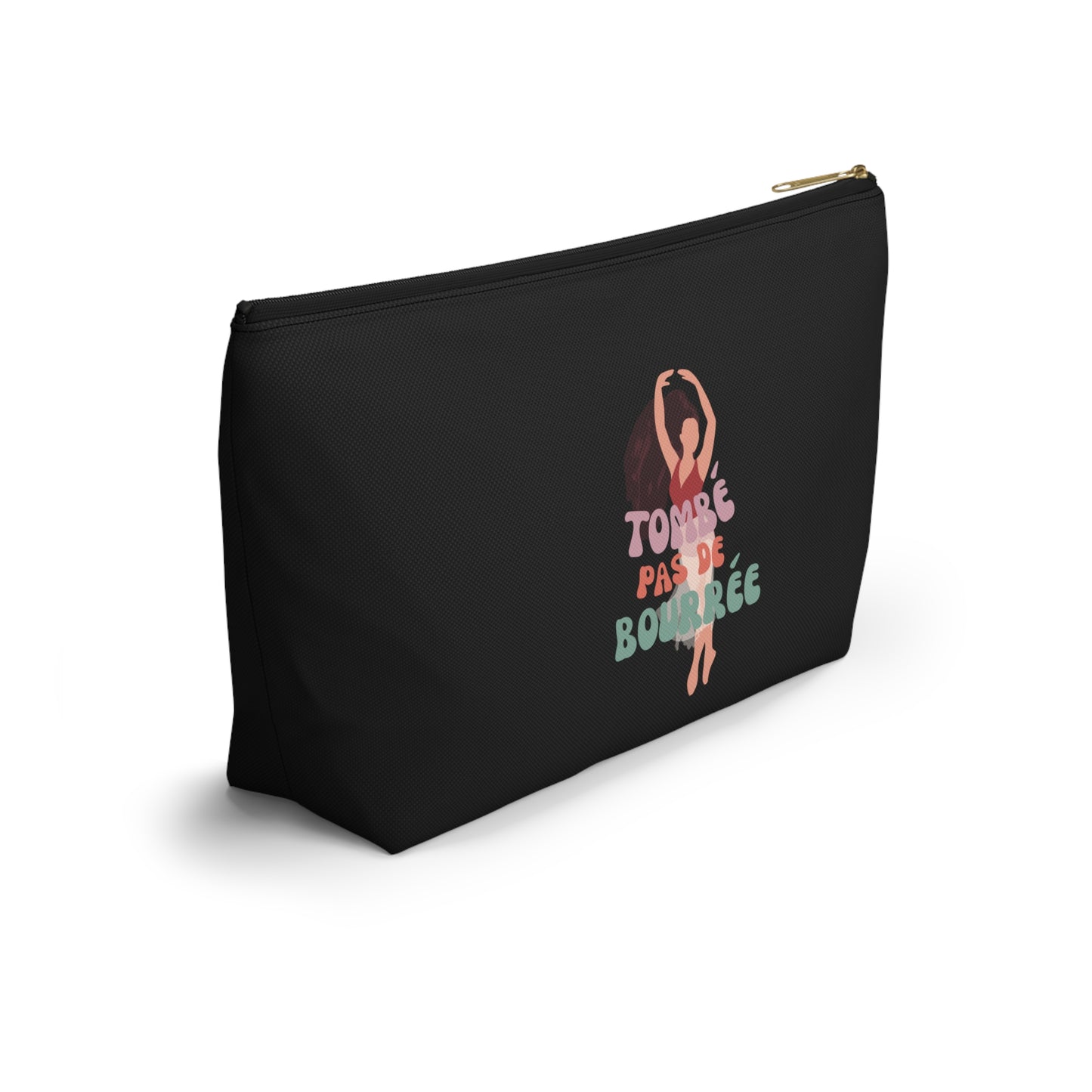"Tombé Pas de Bourrée" Makeup Bag – Elegant Ballet Dancer Graphic – Ballet-Themed Zipper Pouch for Cosmetics, Accessories & Dance Gifts