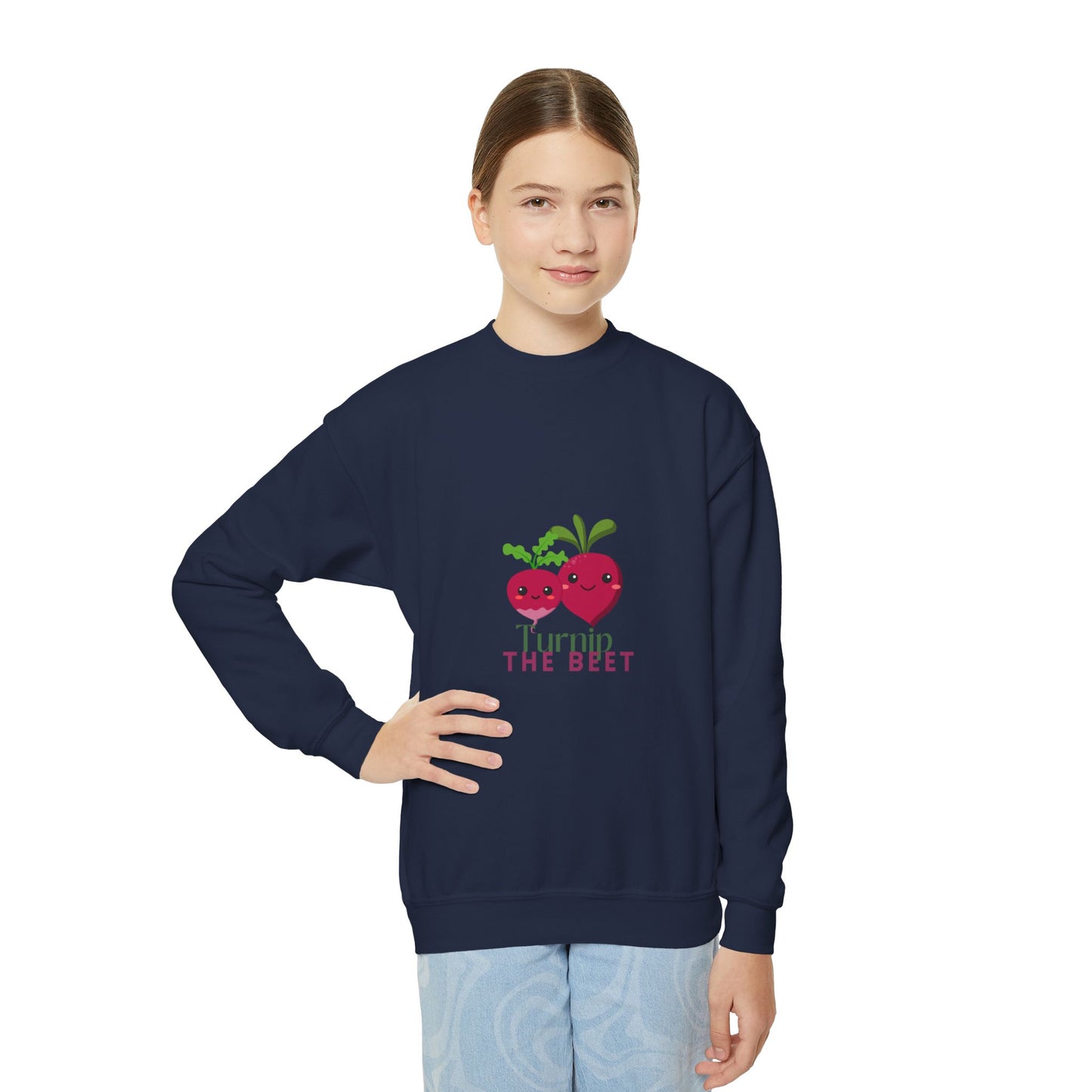 "Turnip the Beet" Youth Crewneck Dance Sweatshirt – Cute Veggie Graphic Pullover for Dancers & Kids 🥕🩰🌈