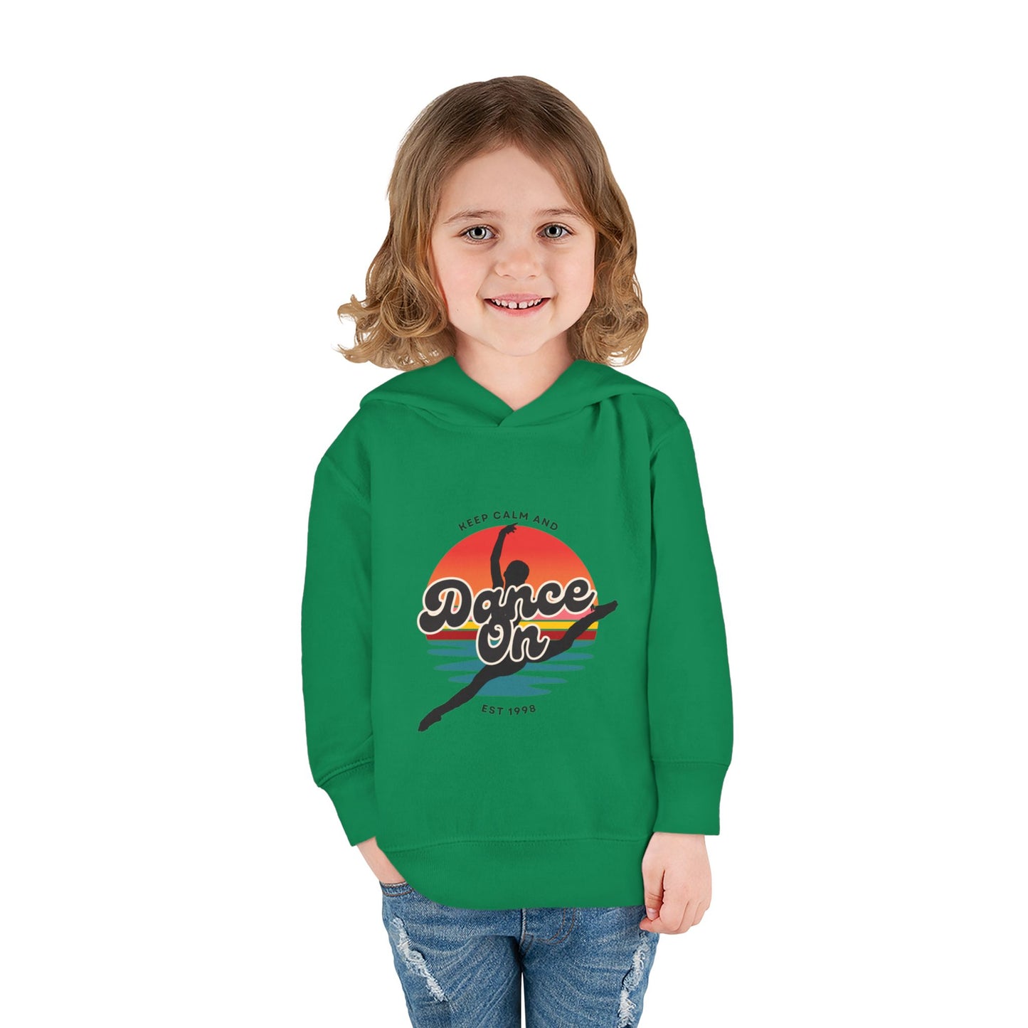 “Keep Calm and Dance On” Toddler Fleece Hoodie – Retro Dancer Graphic Sweatshirt for Little Movers