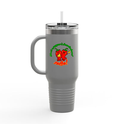 "What's a Pepper's Favorite Dance? Salsa." Funny Dance Quote 40oz Insulated Travel Mug – Bold Pepper Graphic Stainless Steel Tumbler